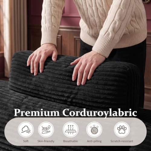 Image of Boneless Couch for Living Room, 113 inch Oversized U Shaped Modular Cloud Sofa with Deep Seat, 6 Seater Convertible Memory Foam Couches, No Assembly Plush Corduroy Sofa (Black)