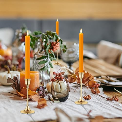 Image of 6 Pack Orange Flameless Taper Candles with Remote&Timer, Thanksgiving Battery Operated Candles with Flickering Wick, Fall Candlestick Harvest and Thanksgiving for Home Decor