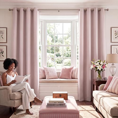 Image of NICETOWN 100% Blackout Window Curtain Panels 84 inch Long, Blush Pink, 2 Pieces, 52 inches Wide Each Panel, Heat and Cold Blocking Drapes with Black Liner for Nursery, Thermal Insulated Draperies