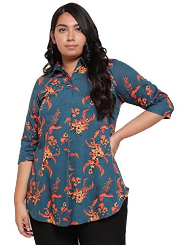 Image of AMYDUS Plus Size Women Printed Top | Centre Pleat for Tummy Flaws | Cloud Soft Fabric | Collared Neck | High-Low Hem | Complete Hip Coverage | Plus Size Tops for Women | L to 9XL