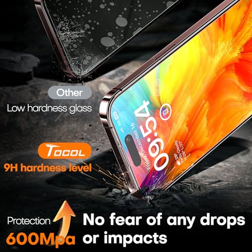 Image of TOCOL for iPhone 16 Pro Screen Protector 9H Hardness Military Grade Shatterproof HD Tempered Glass Full Coverage Easy Installation Case Friendly 2 Pack
