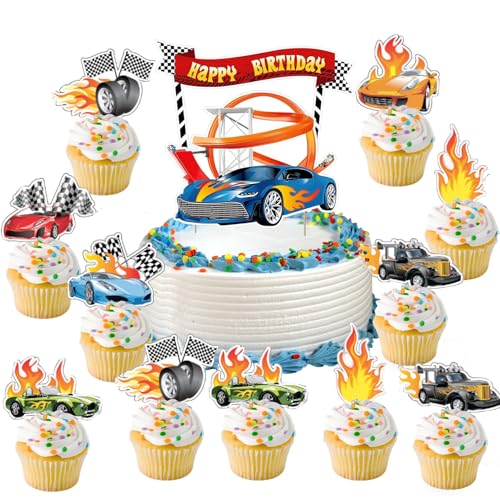 16 Pièces Hot Wh-els Decoration Gateau Anniversaire，Deco Gateau Hot Wh-els，Cars Cake Topper，Cars Décoration Gâteau，Parfait Pour les Fêtes...