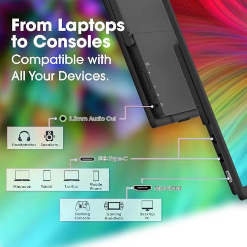 Image of Kado Portable Monitor 15.6 Inch 1080p 100% sRGB Ultra-Slim Gaming Display | Laptop Monitor 1920x1080 180 Kickstand, Carrying Case for PC, Mac, Phone, Dex, Xbox, PS5, USB-C & HDMI Connectivity