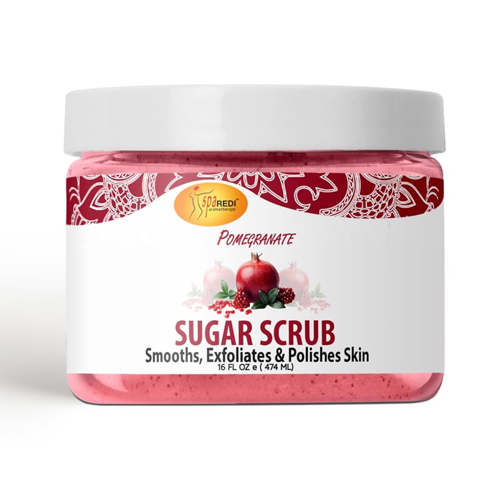 SPA REDI – Sugar Body Scrub, Pomegranate, 16 Oz, Exfoliating, Moisturizing, Hydrating and Nourishing, Glow, Polish, Smooth and Fresh Skin - Body Exfoliator