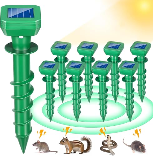 8Pack Spiral Mole Repellent Solar Powered Vole Repellent Outdoor Ultrasonic Gopher Repellent for...