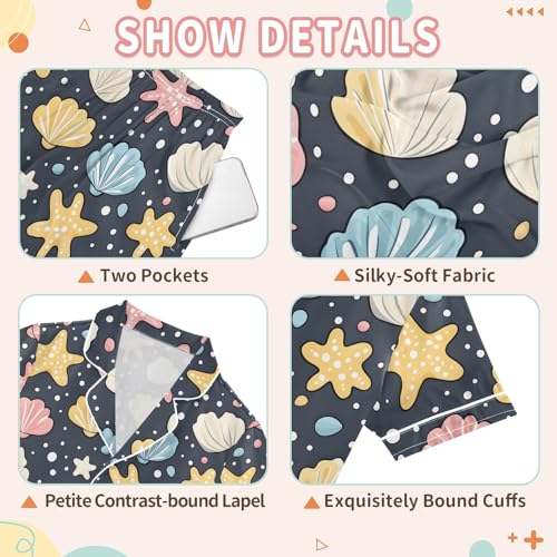Cute Seashell Starfish Colorful Pajamas Set Summer Button Down Sleepwear Pjs Sets Comfy Loungewear3