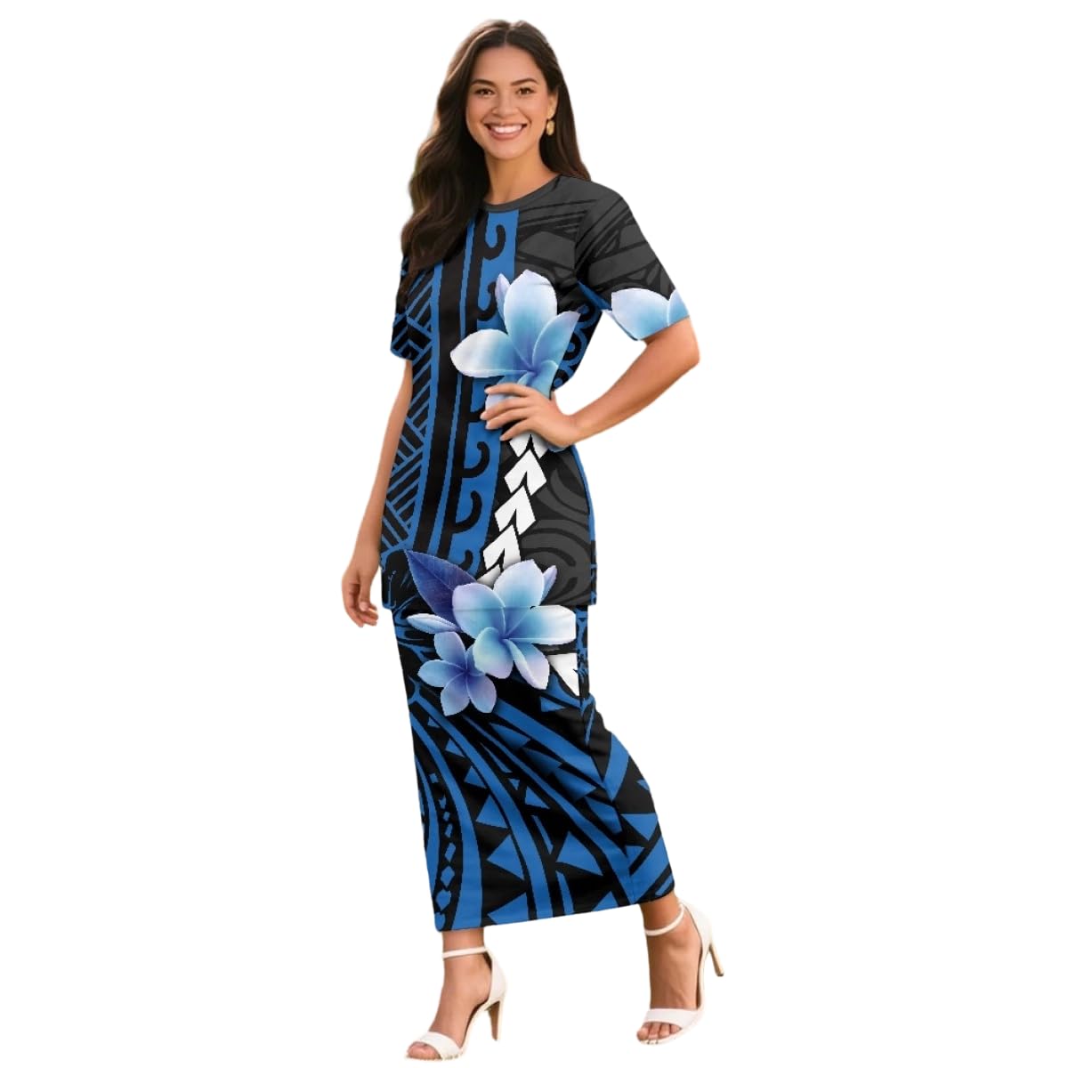 Samoa Puletasi Dress for Women Polynesian Top and Maxi Skirt Sets