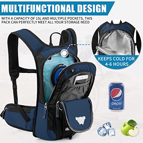 Rupumpack Insulated Hydration Backpack Pack With Bpa Free 2L Water Bladder - Keeps Liquid Cool Up To 4 Hours, Prefect Outdoor Gear For Hiking, Running, Cycling, Camping, Skiing, 15L (Navy Blue) #TOP1