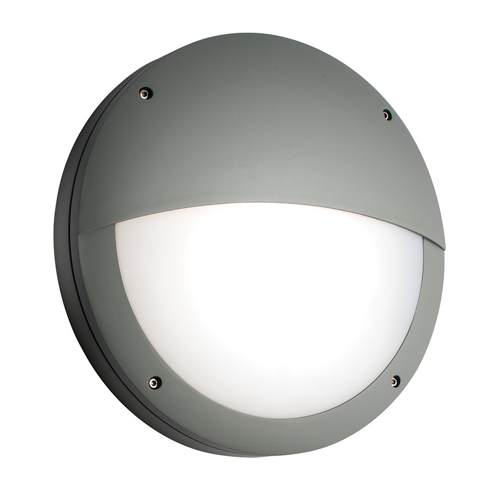 LUIK IP65 Outdoor 18W Eyelid Grey Round Security Porch Robust Polycarbonate Slimline LED Bulkhead Light with Microwave Sensor