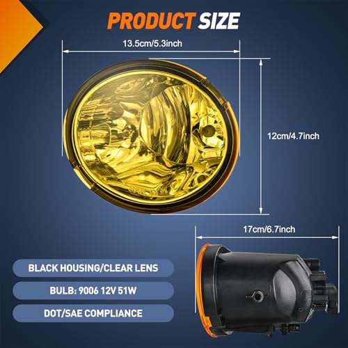 Image of Nilight Fog Lights Assembly Compatible with 2001 2002 2003 2004 2005 2006 2007 Toyota Sequoia 2000-2006 Tundra(NOT fit steel front bumper models) w /9006 12V 51W Bulbs Amber Lens