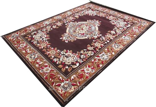 Image of Soft Thick Geometric Acrylic Washable Anti Skid Carpet. for Living Room Bedroom. Hall Size 9 x 12 feet (150X210 Cm) RED D28