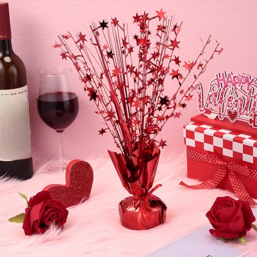 Image of Crowye 3 Pieces Metallic Foil Spray Centerpiece Birthday Table Decoration Star Burst Centerpieces Graduation Table Decor for Birthday 2026 Party Holiday(Red)
