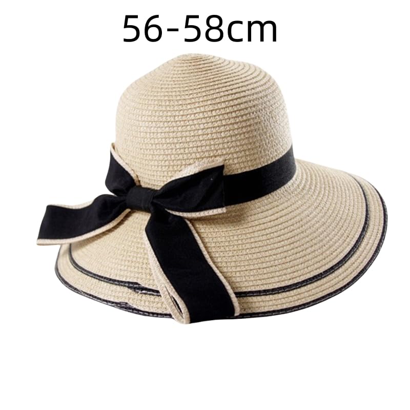 Cappello da Donna in Paglia Intrecciata,Cappelli da Sole Estivo in Paglia Intrecciata con Protezione Uv e Decorazione a Fiocco,Cappello da Spiaggia Traspirante e Leggero per Esterni,Viaggi,Feste