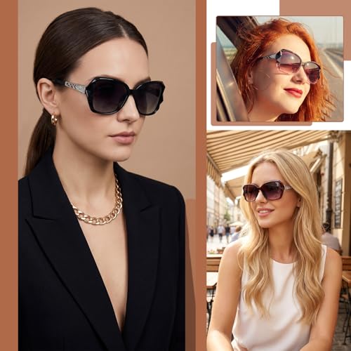 Image of DragonflyDreams Women Large Sunglasses, UV 400 Glasses | Oversized Classic Trend Ladies Sunglasses Sparkling Large Frame
