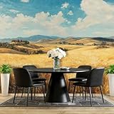 Papel Pintado Amarillo Azul - Papel Pintado Panorámico 300 x 210 cm, Estilo De Pintura Al Óleo Campo De Trigo Cielo Gigante Foto Mural Decoración Del Hogar Para Sala dormitorio comedor oficina