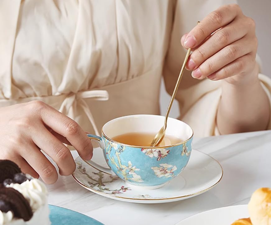 Set di tazze e piattini da caffè e tè in ceramica Apricot Tree Pottery set di tazze da caffè e piattini piatto per tazza da latte e succo regalo di compleanno per ufficio e casa