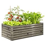 Outsunny Jardinera Exterior Grande Rectangular de Acero Galvanizado, Natural