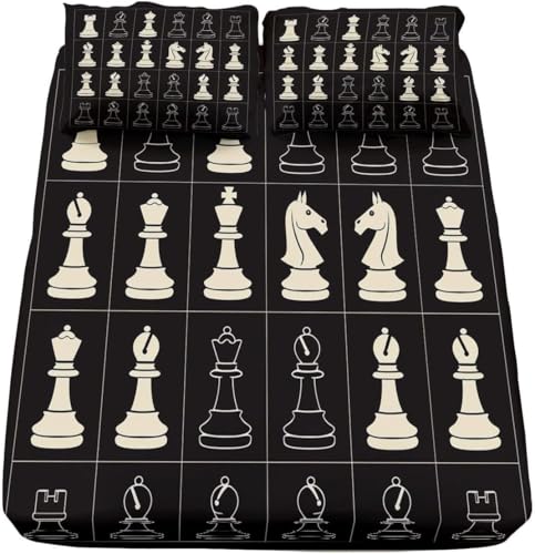 Sabanas 105x200 Infantil En Blanco Y Negro, 3D impresión Ajedrez Sábana Bajera de Microfibre Suave y Cómoda, Funda de Colchón Sábana con Elástica Bolsillo Profundo 30 cm, Sabanas Cama 105, Q1893