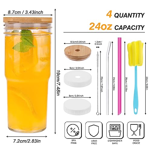 Moretoes 24oz Glass Cups with Lids and Straws, Reusable Boba Bottle for Beverages