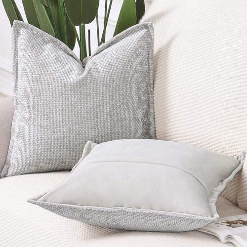Image of MADIZZ Decorative Chenille Velvet Throw Pillow Covers Set of 2 Soft Boho Textured Neutral Couch Throw Pillow for Bed Modern Farmhouse Home Decor for Sofa Livingroom Oatmeal 24x24 Inch Euro Sham