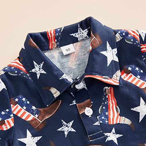 Toddler Baby Boy 4th of July Shirt American Flag Button Down Tops Blouse Western Cow Print Independence Day Clothes4