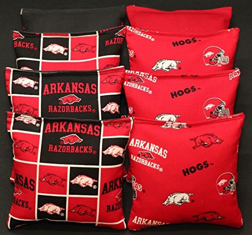 BackYardGamesUSA 8 Cornhole BEANBAGS Made w Arkansas Razorbacks Fabric ACA Reg Bags