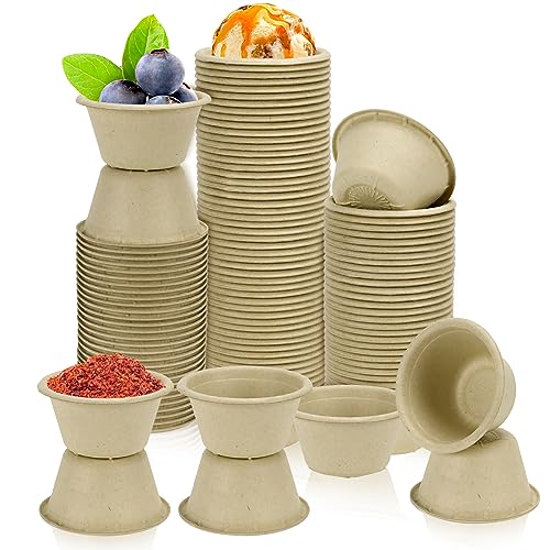 LeonBach 100 Pack Natural Bagasse Fiber Bowls 2oz...