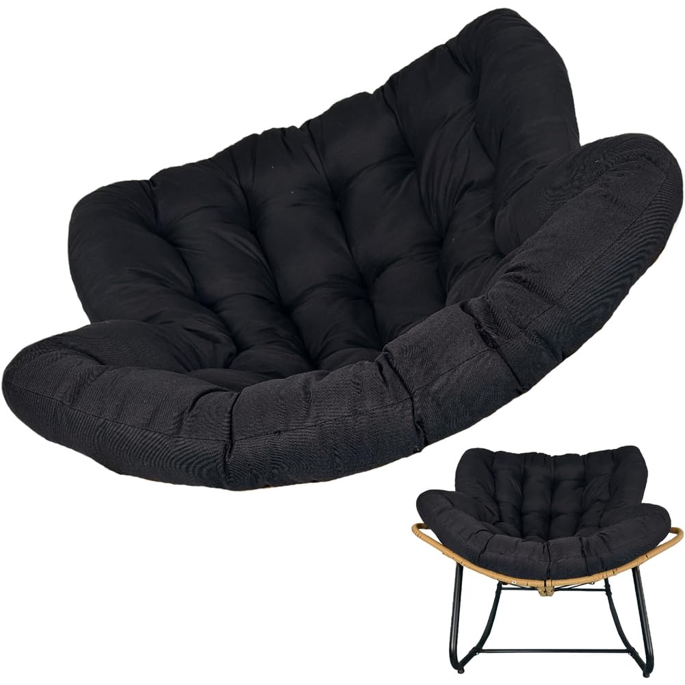 Fauteuil à Bascule Papasan avec Coussin rembourré, Chaise Longue en rotin et Osier, Coussin de Chaise Suspendu Doux pour extérieur et intérieur, Panier Suspendu en Forme d'œuf, Noir, 125 x 1