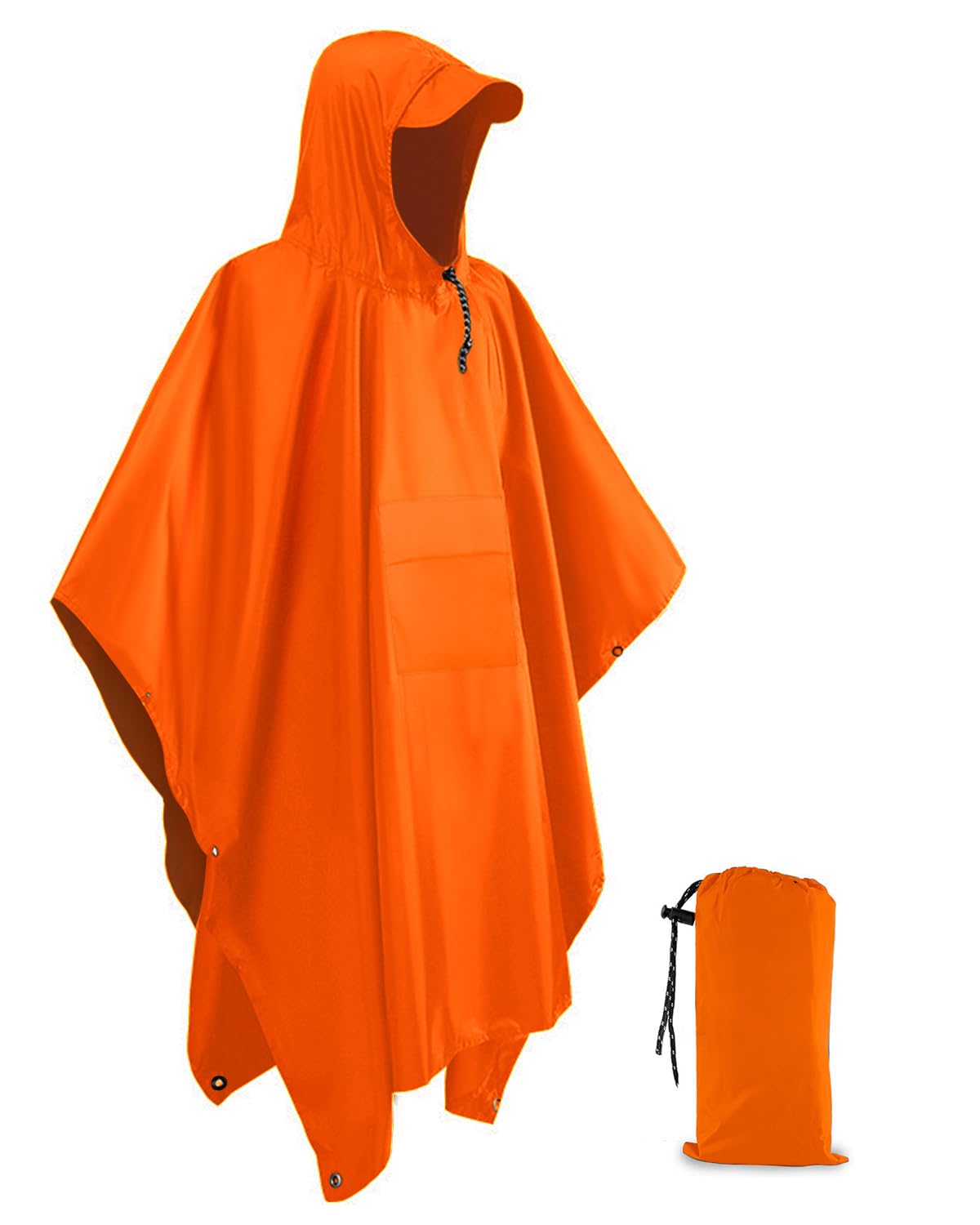 Snowalva Festival Poncho Waterproof Adult Reusable Poncho Waterproof Adult Lightweight Breathable Durable Environmentally Friendly Raincoat with Brim for Hiking Camping Cycling Traveling Orange