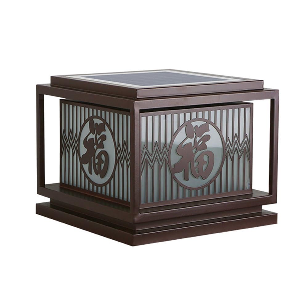 Outdoor Solar Lamps for Garden Square Stylish Personality Column Lamp Brown Pillar Lantern LED Solar Panel for Yard