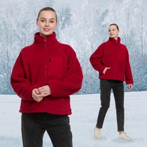 290G Thickened Women's Fleece Jackets Full Zip High Collar Coats Long Sleeve Casual Outdoor Jacket4
