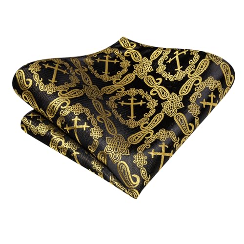 Image of Hi-Tie Mens Plaid Ties Classic Paisley Necktie with Handkerchief Cufflinks Set Business Stripe Tie