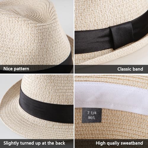 Image of LADYBRO Straw Trilby Fedora Hat for Men Women 1920s Wool Felt Panama 7 1 /4