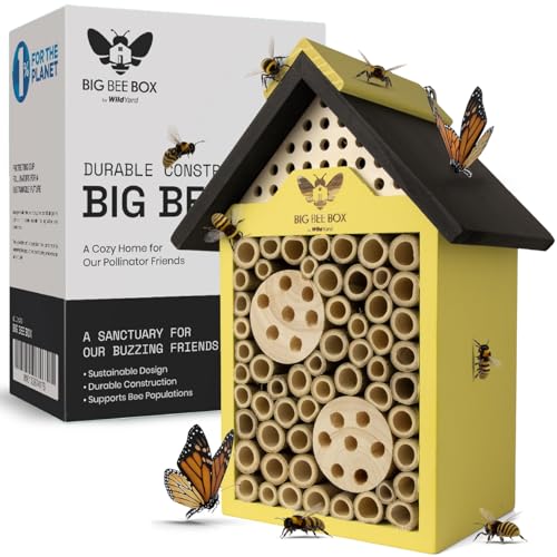 WildYard Bee House - Scatola per api in legno naturale resistente alle intemperie per impollinatori elettrici, installazione semplice per giardini - Casa impollinatrice