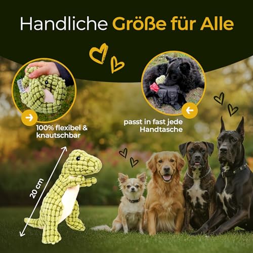 Hundpur Plüschtier Dino Grün - Kuscheltier für Hunde - mit Quietscher - Hundespielzeug - Langlebig & Reißfest - für alle Rassen & Größen
