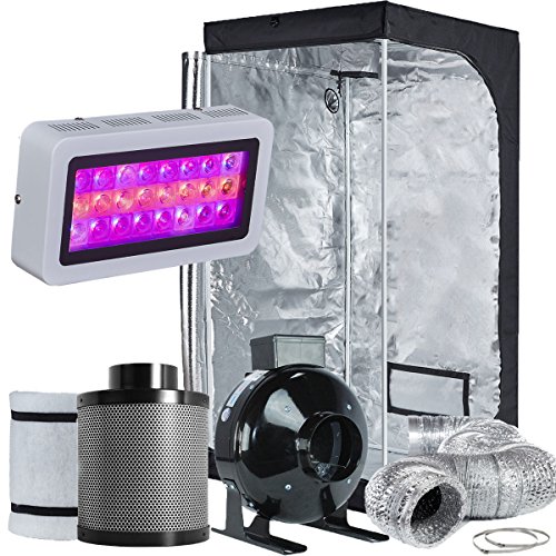 Topolite Grow Tent Room Complete Kit Hydroponic Growing System Led 300W/ 600W/ 800W/1200W Grow Light + 4"/ 6" Carbon Filter Combo + Multiple Size Dark Room (Led300W+32"X32"X63"+4" Filter Combo) #TOP7