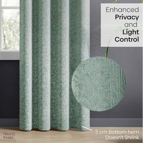 Image of haus & kinder Jacquard Door Curtains 7 Feet Long Pack of 2 Door Curtains, 7 Feet Curtains for Door (Ivy Breeze, Forest Floral Nature Design 130x213 CM)