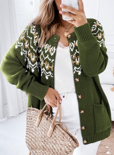 Dokotoo Womens Cardigans Casual Long Sleeve Chunky Knit Fall Winter Button Down Fair Isle Cardigan Sweaters4