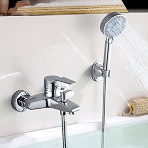 Badewannenarmatur mit Handbrause mit 5 Funktionen, BONADE Chrom Wannenarmatur Badewanne Wasserhahn inkl. Wandhalterung und 150 cm Brauseschlauch für Badezimmer Dusche