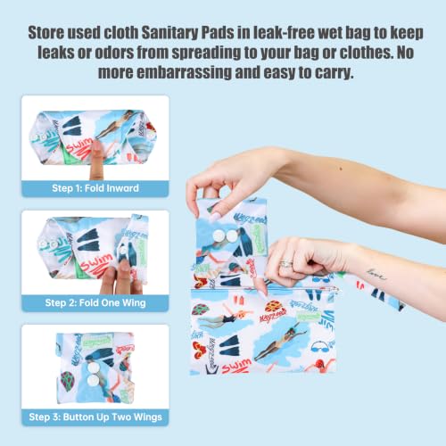 Image of wegreeco Reusable Menstrual Pads, Incontinence Sanitary Period Cloth Pads for Women, Reusable Washable Feminine Panty Liners Heavy Flow, Charcoal, 5 Pack, 1 Cloth Wet Bag (Large, Dynamic)