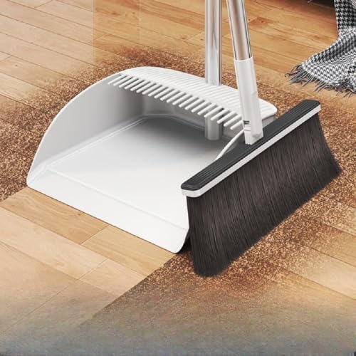 Image of Broom and Dustpan Set with Long Handles, Upright Standing Dustpan, 26 cm Wide Pan, Detachable Handle Design (Long Handle Broom and Dustpan)