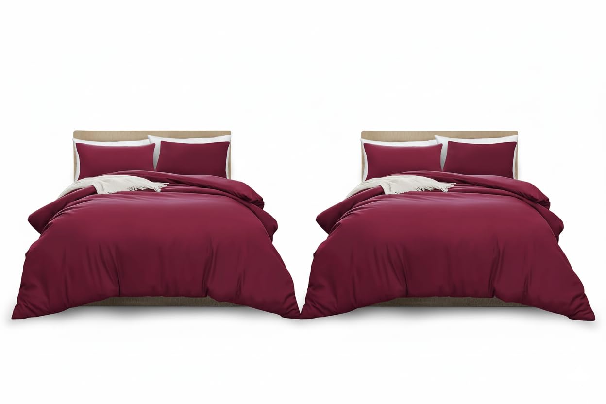 MOONLIGHT20015 Super King Duvet Cover Set Pack of 2 Burgundy Solid Soft Pre-Washed Super King Bedding 2 Duvet Covers with 4 Matching Pillowcases