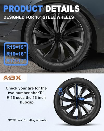 Image of ABX Hubcap Wheel Covers Hub Caps 16 Inch Set of 4 Black & Silver Universal Wheel Rim Cover R16 Stylish Car Decor Wheel Covers for Toyota Camry Nissan Mazda (black-11, 16 inch)
