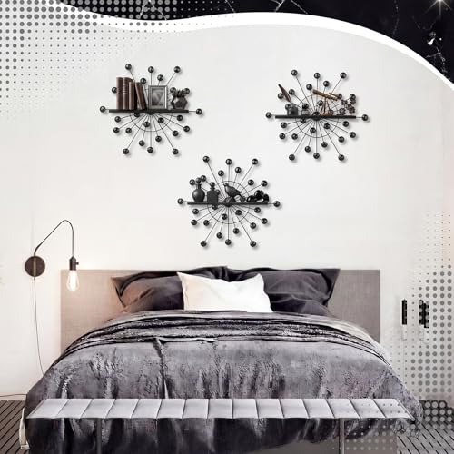 Image of Yaocom 3 Pcs Crystal Floating Shelves, Bling Sparkle Metal Starburst Wall Decor Shelves, Black Folding Wall Mounted Storage Shelf for Bedroom Bathroom Living Room Kitchen Office