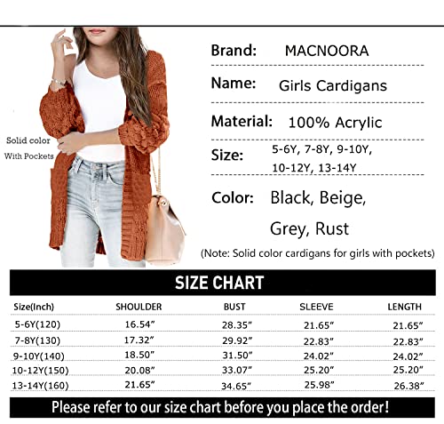 Girls Cardigan Sweaters Open Front Long Sleeve Casual Sweater Coats Solid Color Fall Knit Cardigans #TOP2