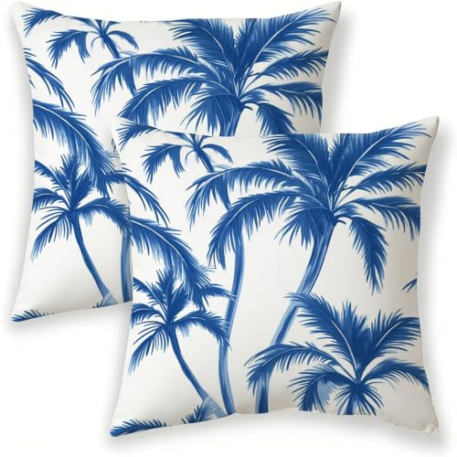 Fermeture eclair invisible sur cette housse de coussin 50x50 bleu en lin double face - 2