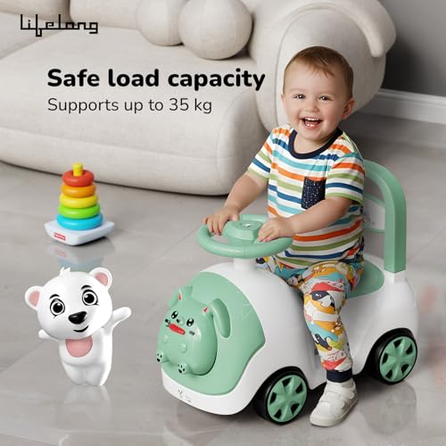 Image of Lifelong Bunny Manual Push Ride-On Toy Car with Back Support for Boys & Girls 1-4 Years, Distraction-Free, Non-Musical, Easy Installation, 50kg Capacity, Steering Wheel, Storage, Indoor Outdoor Fun