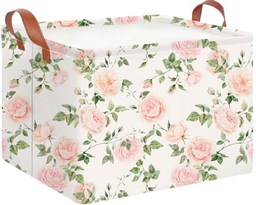 Image of CLOCOR Rectangular Storage Basket Empty,Gift Basket,Waterproof Storage Bin with Handles,Room Decor(Watercolor Rose)