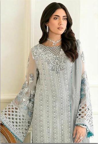 Image of RUDRAPRAYAG Women's Georgette Fabric With Embroidery Work Traditional Ethnic Semi Stitched Pakistani Long Suit With Work Dupatta