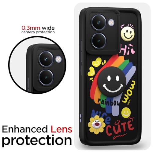 Image of Pikkme Back Cover for Realme P3 Ultra 5G | Soft Silicone| Cute Rainbow Smile & 3D Cartoon Flower Design | Shockproof Raised Camera Protection Bumper Case (Black)